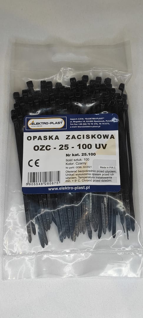 Opaska kablowa 2,5mm 100mmczarna UV 100/2,5 OZC 25-100 /100szt.