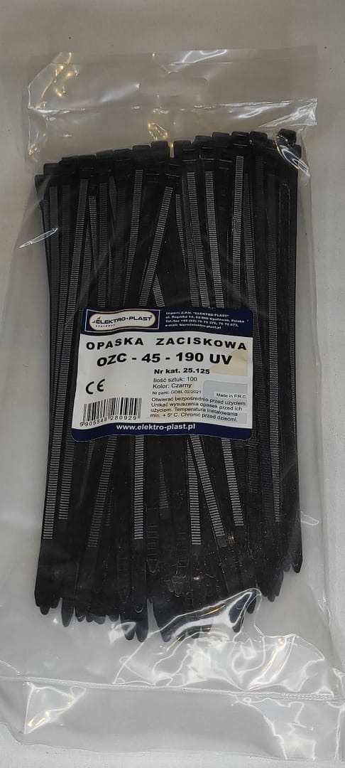 Opaska kablowa 4.5mm 190mmczarna UV 190/4.5 OZC 45-190UV 25.125 /100szt./